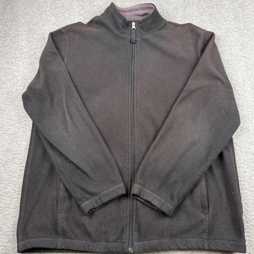 Club Room Men's L Large Full Zip Fleece Jacket Black Mock Neck‎ WPL8046